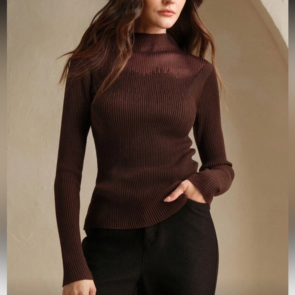 Elegant Brown Ribbed Sweater